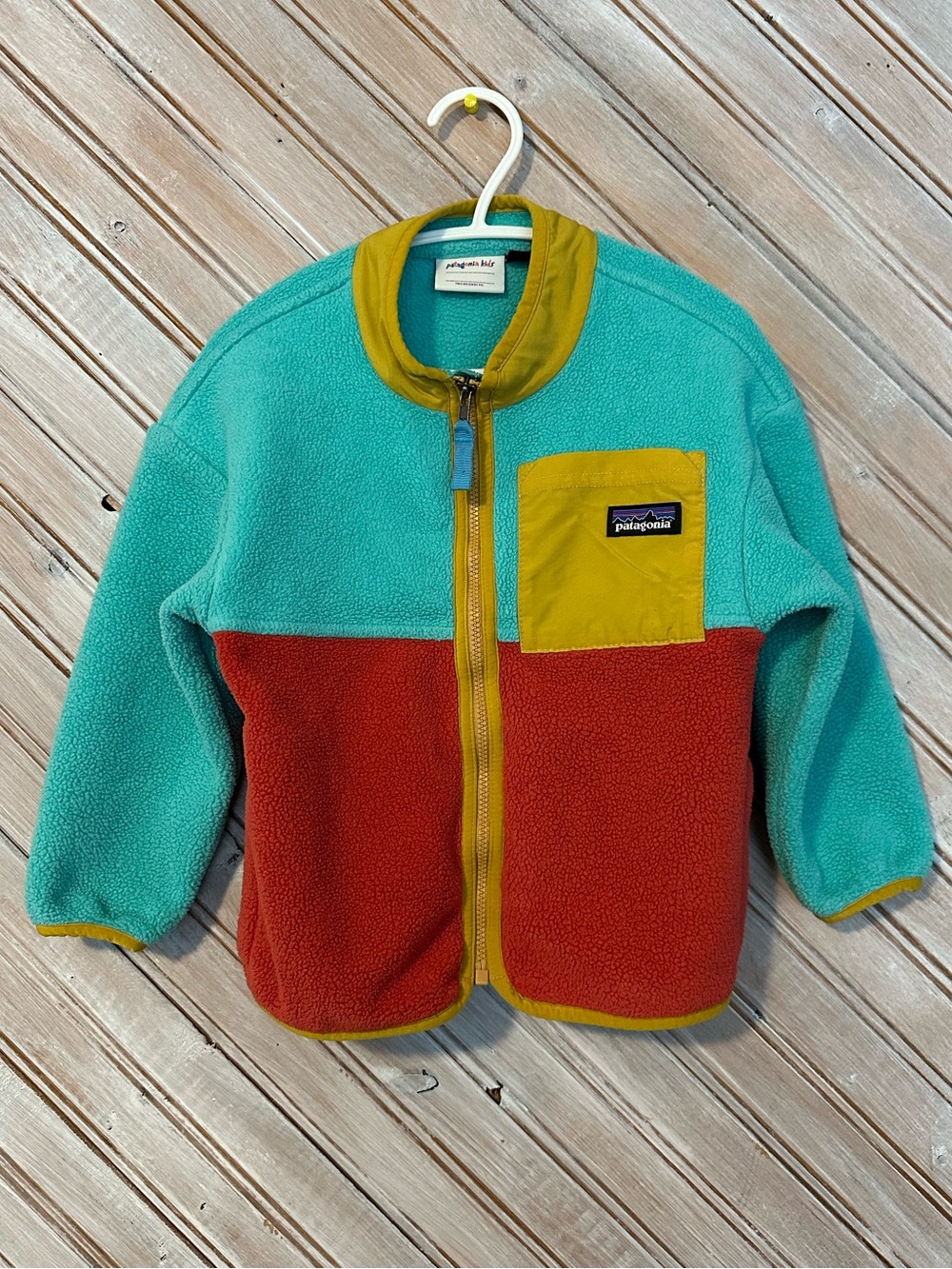 Patagonia Kids Colorblock Fleece Jacket - Aqua, Rust & Mustard Trim